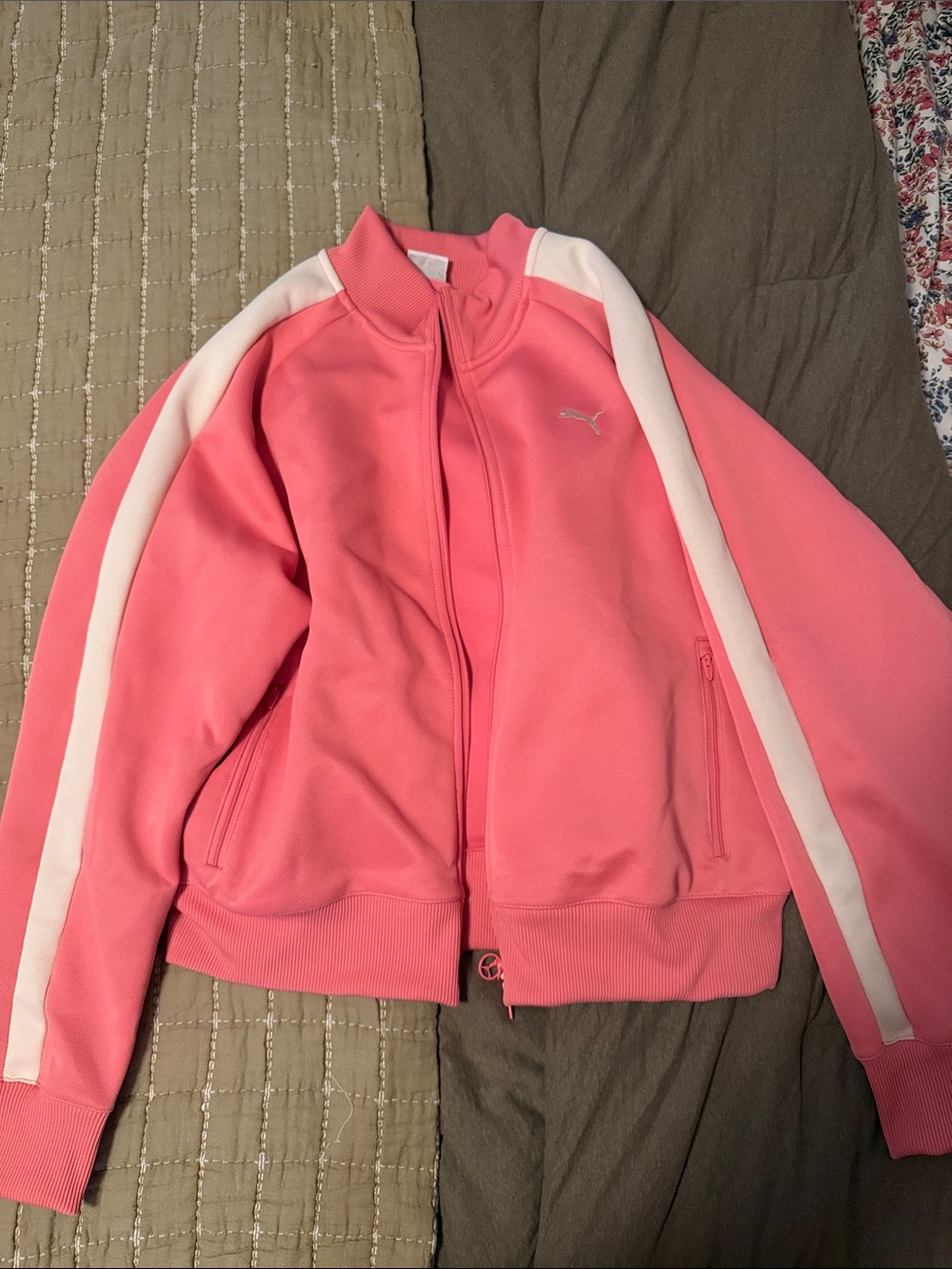 Puma Pink Track Bomber Jacket with White Sleeve Stripes